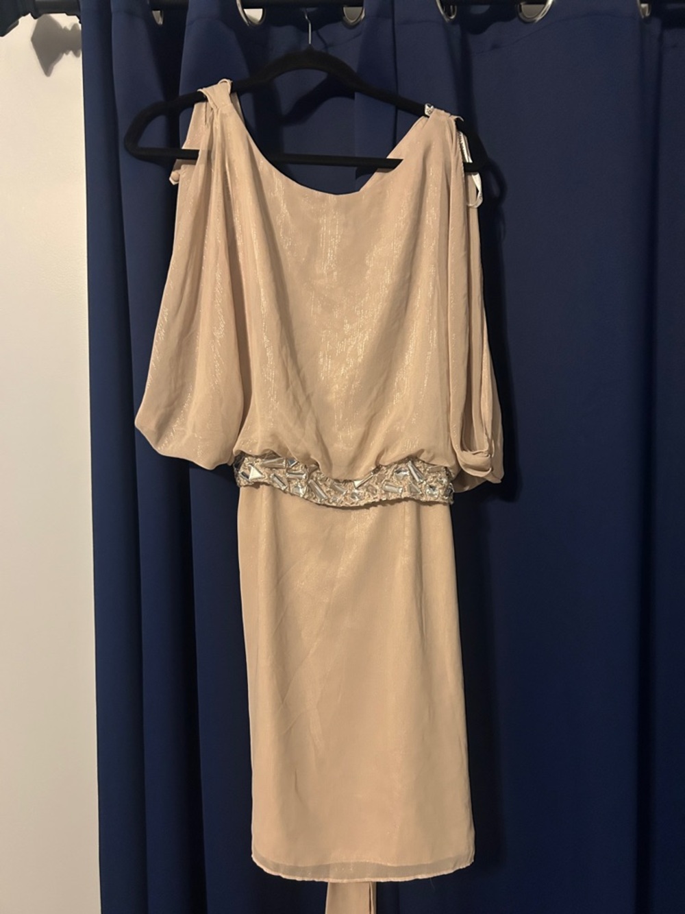 Bisou Bisou Cream Blouson Midi Dress with Embellished Waist